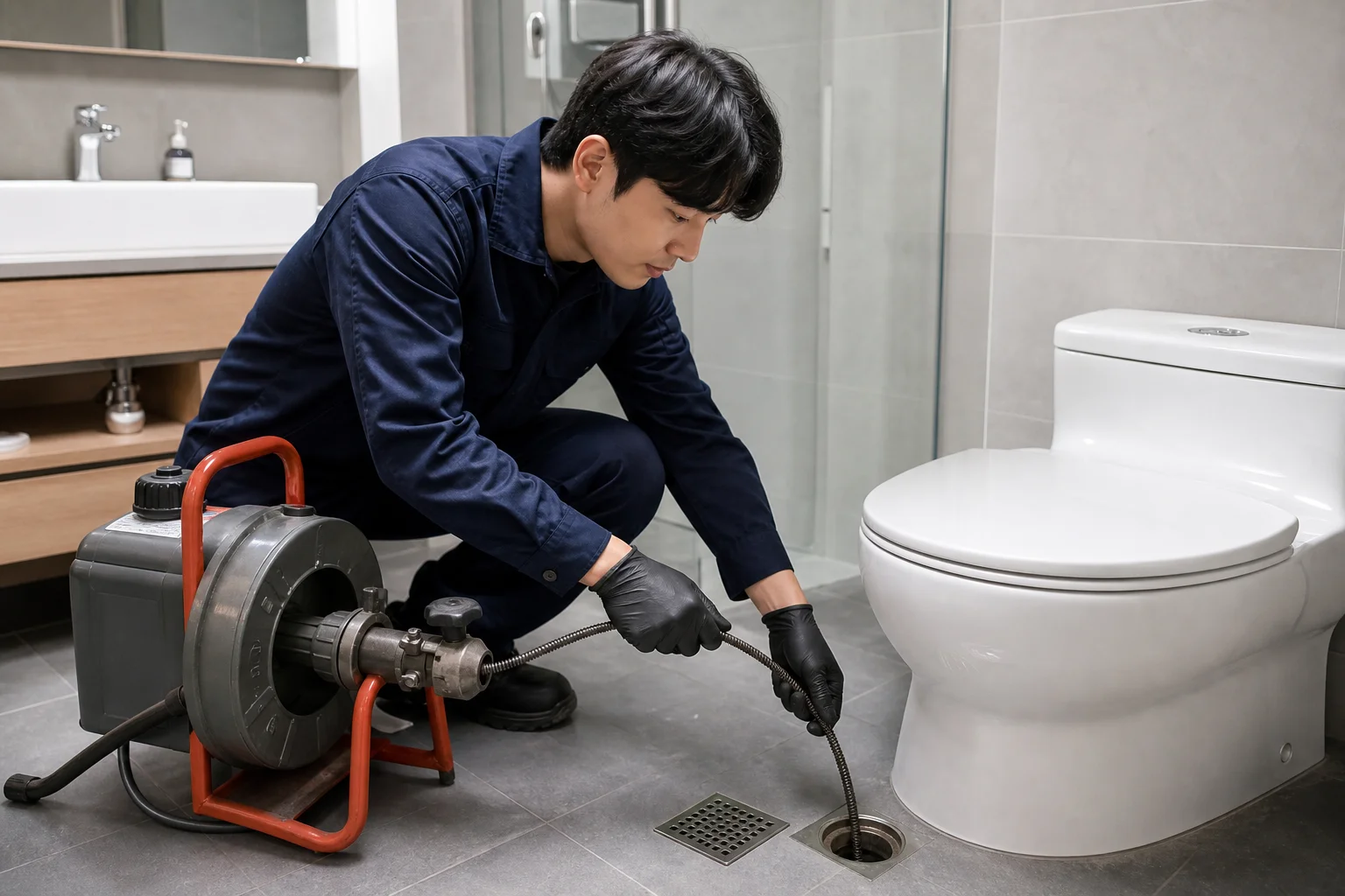 대구광역시 수성구 고산동 하수구 막힘 전문 기술자 현장 작업 모습 — 24시번개하수구