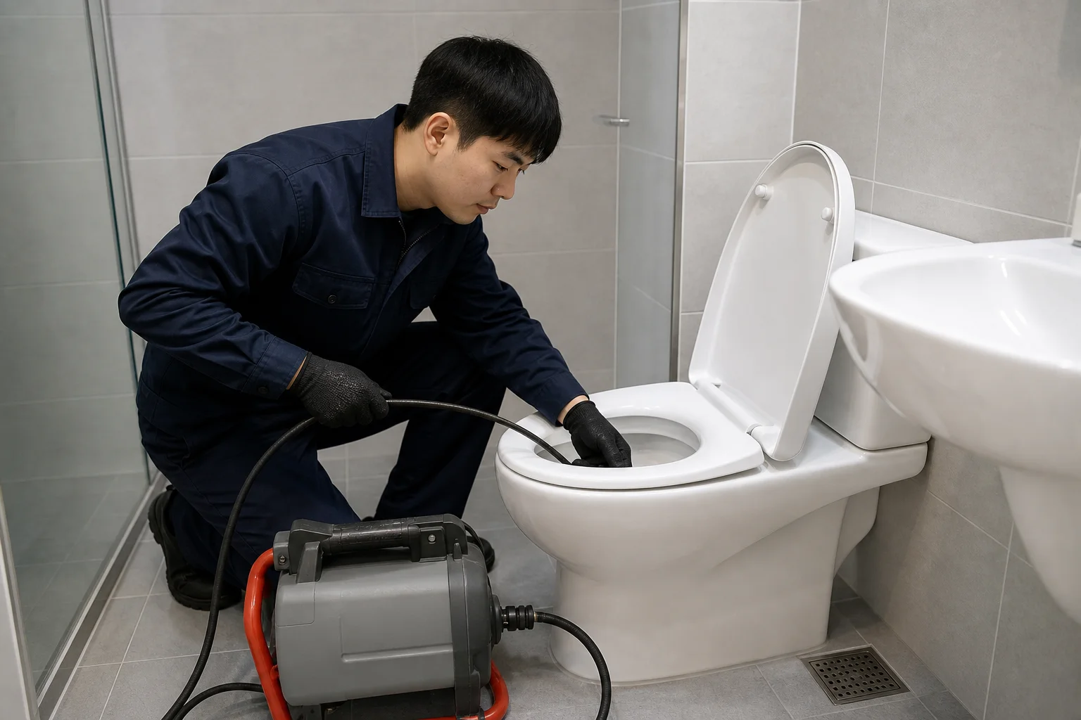 경상북도 칠곡군 동명면 변기 막힘 전문 기술자 현장 작업 모습 — 24시번개하수구